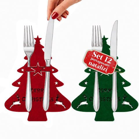 Kerstbestekhouders van stof, set van 12 stuks in de vorm van een boom