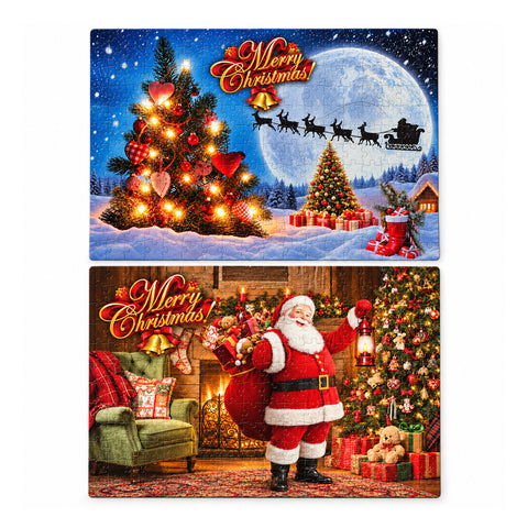 Kerstpuzzel van 300 stukjes, 2 willekeurige motieven, willekeurig verzonden, kersttafereel met feestelijke decoraties, van papier, afmetingen 52,5x36,7 cm