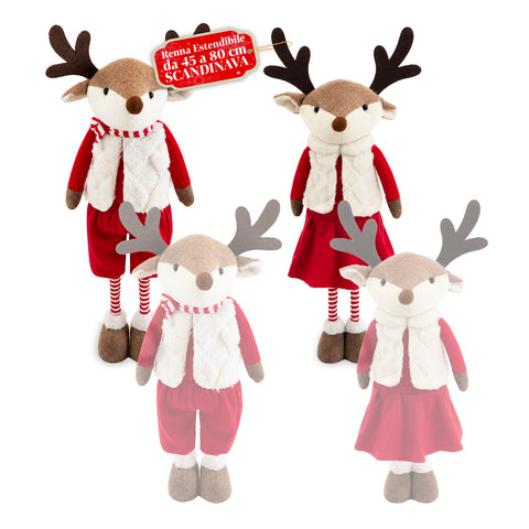 Uitschuifbaar kerst-rendier van 45-80 cm met telescopische poten en ijzeren structuur – 2 outfits: Scandinavisch of landelijk