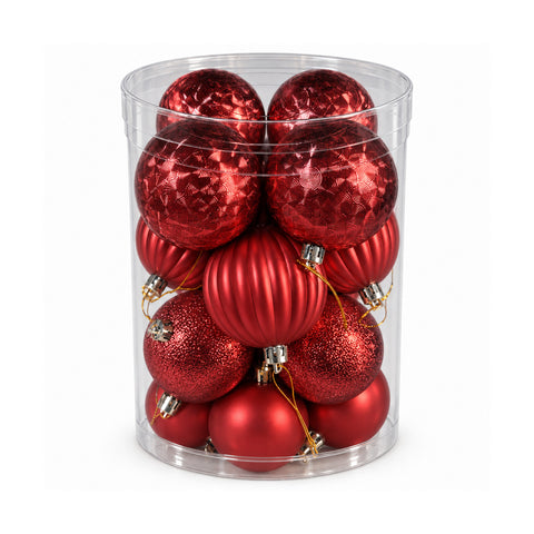 Set 16 Palline di Natale Infrangibili 7 cm - 4 Finiture Assortite Lucide, Opache e Glitterate - Decorazioni Albero e Casa - Rosso, Oro, Argento