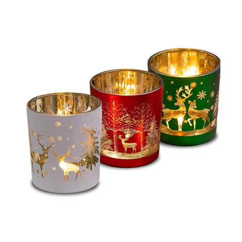 saint joy set di 3 portacandele decorativi in edizione limitata natalizia in vetro ean 8050043127624