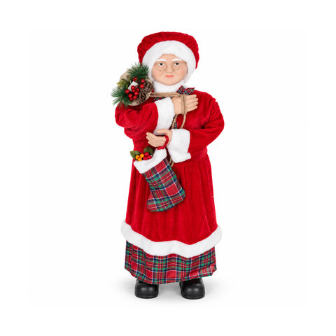Kerstfiguur Kerstman en Kerstvrouw h110cm, decoratie voor huis, winkel en etalage, 2 varianten om uit te kiezen met dennentakjes en dennenappels