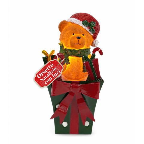 Teddy BearGift, lichtgevende kerstteddybeer in geschenkdoos, warm ledlicht, afmetingen 15x15x25,5 cm, werkt op batterijen