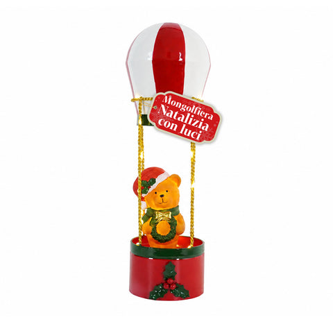 Teddy SkyFloat - Verlichte metalen kerstluchtballon met teddybeer, ledverlichting en gouden touwtjes op batterijen, 37 cm hoog, met guirlande en hulst