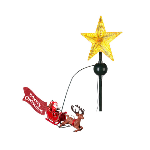 Kerstboomtopper met ster en ronddraaiende slee