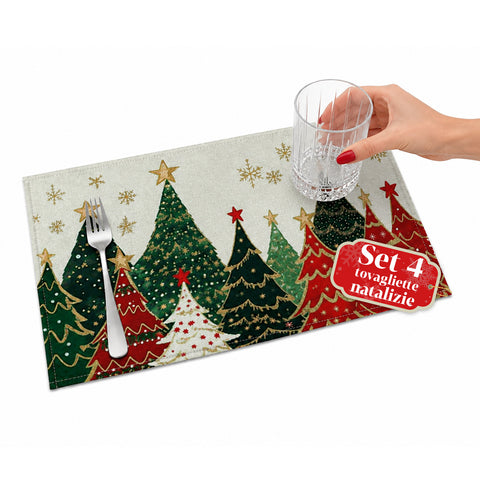 Kerstplacemats, set van 4 stuks, 30x45 cm, 2 patronen