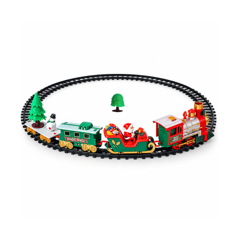 Elektrisch kersttreintje met modulaire rails, kerstmanslee en wagon, licht en geluid, 3 railconfiguraties, 22 onderdelen