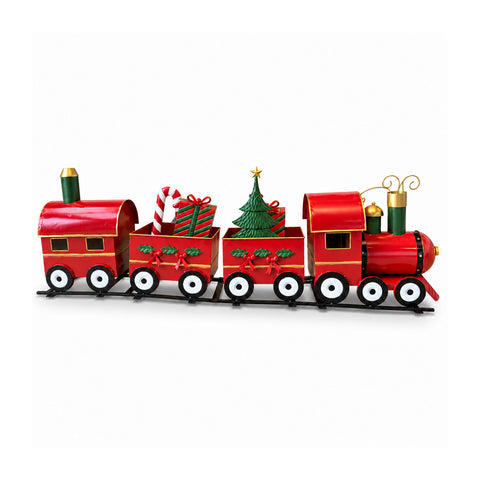 Decoratieve kersttrein voor op de vloer, 130 cm, met wagons vol cadeaus en een led-kerstboompje op batterijen