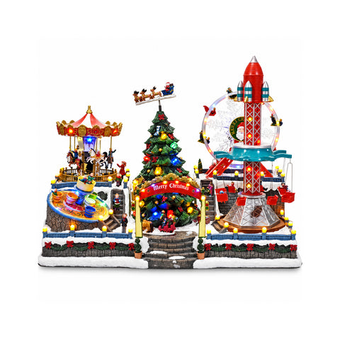 Lichtgevend en muzikaal kerstdorp met kermisattracties, 54 cm