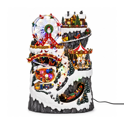 Verlicht en muzikaal kerstdorp met berg en kermisattracties H76 cm