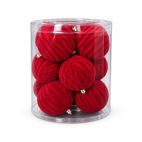 Set van 12 fluwelen kerstballen van 8 cm, drie verschillende texturen per verpakking, verkrijgbaar in 3 kleuren, matte ballen voor de kerstboom en decoratie