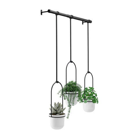 Set van 3 decoratieve hangpotten van staal, wit/zwart
