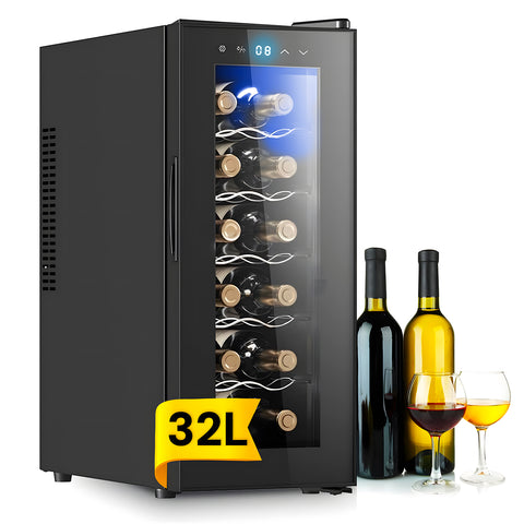 Gekoelde wijnklimaatkast voor 12 flessen, 32 l, met led-touchdisplay en verchroomde legplanken