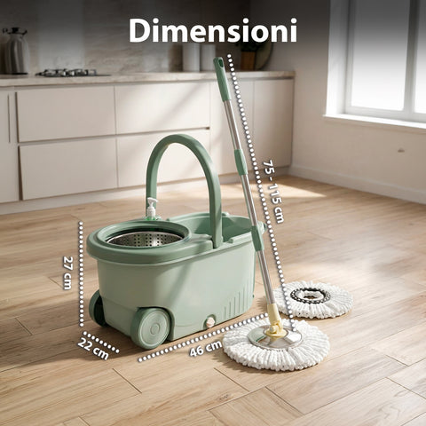 avilia home kit mocio rotante 360 con secchio 14l 46x27x22cm e centrifuga in acciaio include 2 testine in microfibra dosatore sapone e asta telescopica set lavapavimenti universale con ruote e scarico ean 8052879013140