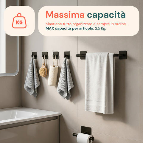 avilia home set 5 accessori bagno adesivi grigio in acciaio inox portata 25kg completo di porta rotolo e ganci per asciugamani ean 8052879012020