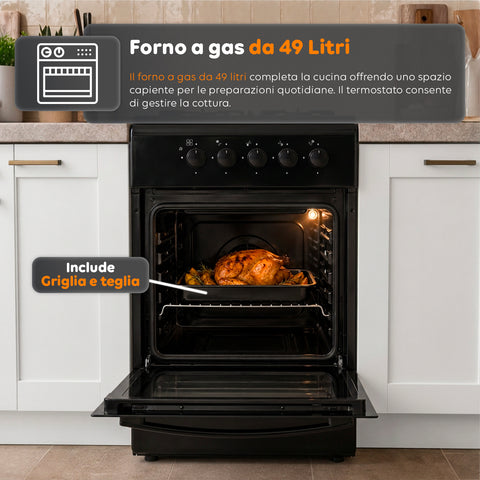 wintem cucina a gas 50x50 cm con forno a gas 49 litri 4 fuochi di diversa potenza valvole di sicurezza e coperchio ean 8056819078930