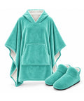 avilia home coperta indossabile donna in spugna con cappuccio tasca a marsupio e ciabatte coordinate taglia unica in fucsia verde acqua o grigio ean 8056819082289