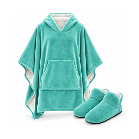 avilia home coperta indossabile donna in spugna con cappuccio tasca a marsupio e ciabatte coordinate taglia unica in fucsia verde acqua o grigio ean 8056819082289