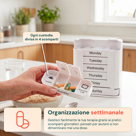 avilia home organizer pillole settimanale 7 giorni con contenitori giornalieri rimovibili e portatili ean 8052879011429