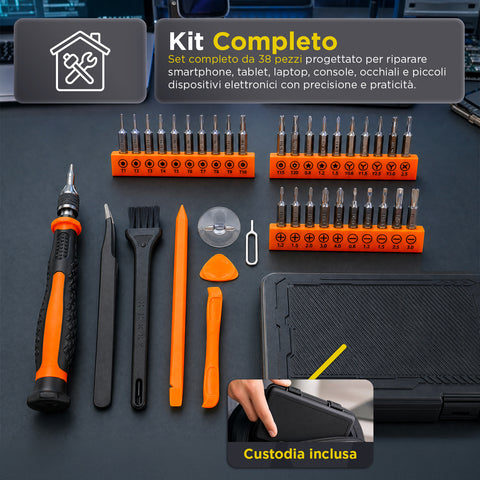 daimann kit 38 in 1 attrezzi riparazione elettronica di precisione in acciaio s2 con punte magnetiche ean 8056590070437