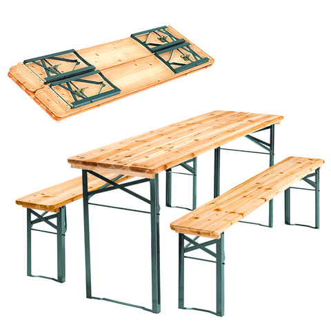 Set Tavolo E 2 Panche Pieghevoli Da Esterno In Legno