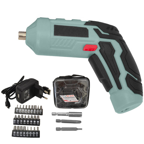 Mini-schroevendraaier 4 V met batterij van 1500 mAh en etui met 34 accessoires
