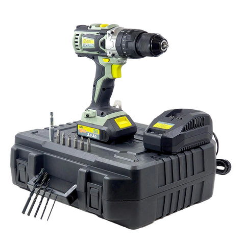 Accuboormachine met klopfunctie, 2 Ah-accu en koffer met 13 accessoires, 20 V - 230 Hz