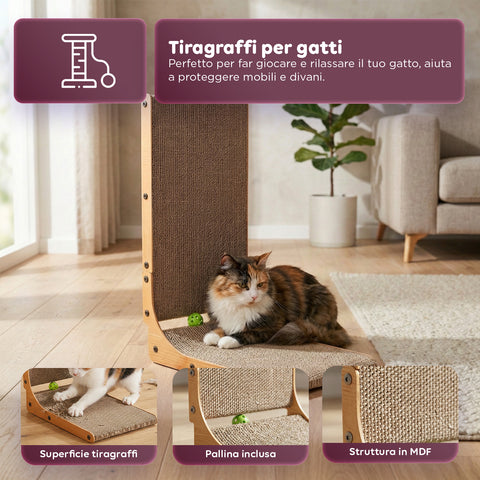 puppy lovers tiragraffi per gatti a forma di l altezza 68 cm graffiatoio in carta ondulata resistente e legno mdf design salvaspazio con gioco a pallina integrato ean 8054806950528