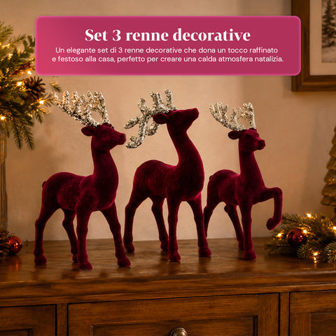 saint joy renne natalizie in velluto rosso set 3 pezzi decorazione da tavolo ean 8050043128300