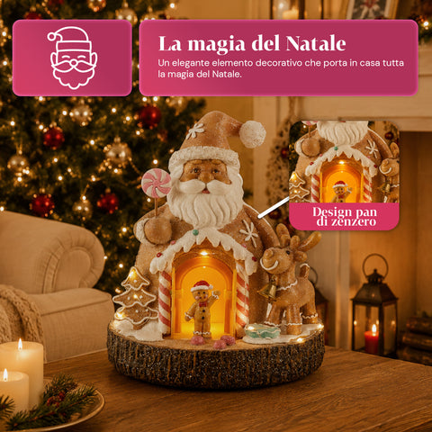 saint joy santa ginger decorazione natalizia babbo natale pan di zenzero santa ginger con luci led musica e porta apribile casetta luminosa in resina 206 cm ean 8050043127631