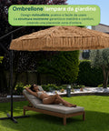 zendea ombrellone lampara da giardino effetto rafia altezza 275m con struttura in acciaio al carbonio con manovella e sostegno a croce ean 8050030810720