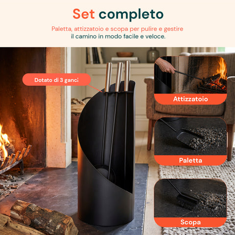 avilia home set 4 accessori per camino in ferro paletta scopino attizzatoio e supporto resistente al calore e con ganci interni ean 8052879011542
