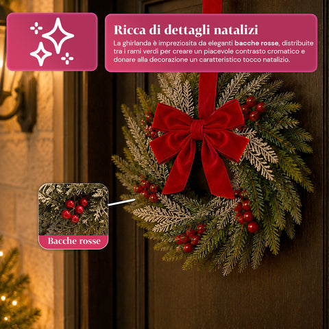 saint joy ghirlanda natalizia a38 cm con fiocco rosso e bacche effetto neve ean 8050043128546