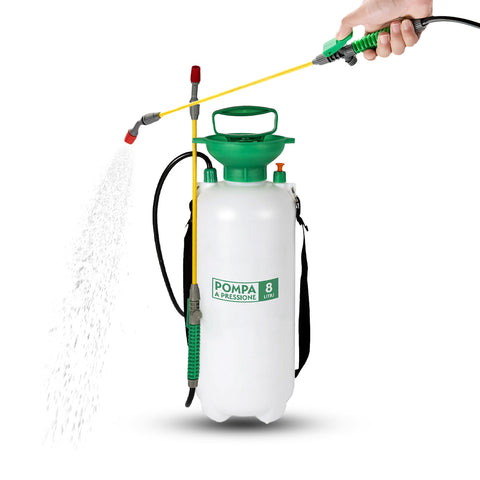 Drukspuit voor de tuin met vergrendelbare trekker en flexibele slang van 8 liter