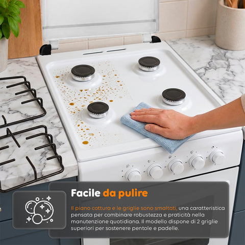 wintem cucina a gas 50x50 cm con forno a gas 49 litri 4 fuochi di diversa potenza valvole di sicurezza e coperchio ean 8056819078930