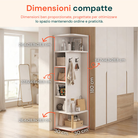 avilia home scaffale angolare in mdf bianco a 7 livelli 180x30x30 cm ad alta capacita di carico ean 8052879010286