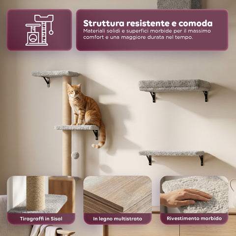 puppy lovers parco giochi verticale da parete per gatti percorso a muro in legno multistrato e sisal naturale parete attrezzata salvaspazio con rivestimento morbido ean 8054806950856