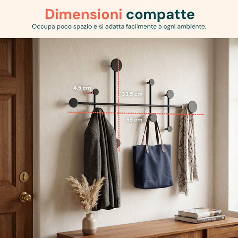 avilia home appendiabiti da parete moderno con 10 ganci in metallo resistente 59x335 cm portata 30 kg kit montaggio incluso 59x335 cm ean 8052879010880