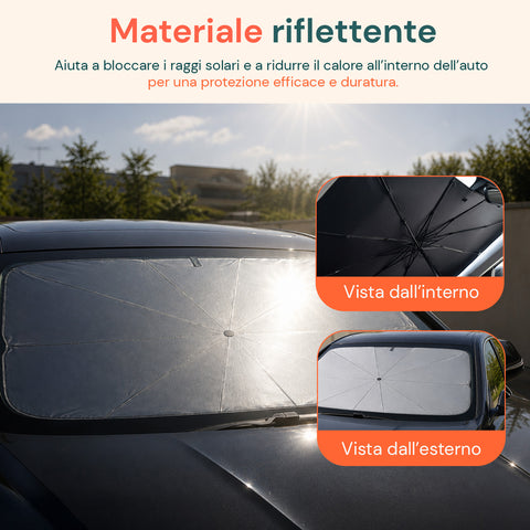 avilia home parasole per auto a ombrello protezione raggi uv universale dimensioni 140x80cm struttura a 10 aste in ferro e tessuto 170t pieghevole con custodia salvaspazio raffresca abitacolo ean 8052879014031