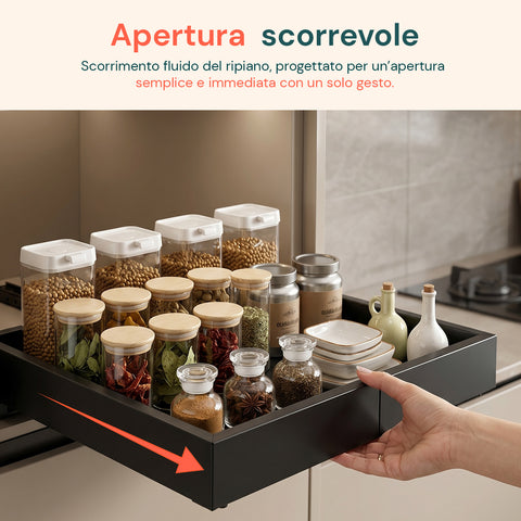 avilia home ripiano estraibile ed espandibile nero 3252 cm in metallo organizzatore scorrevole per mobili e dispensa ean 8052879010811