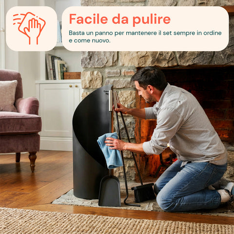 avilia home set 4 accessori per camino in ferro paletta scopino attizzatoio e supporto resistente al calore e con ganci interni ean 8052879011542