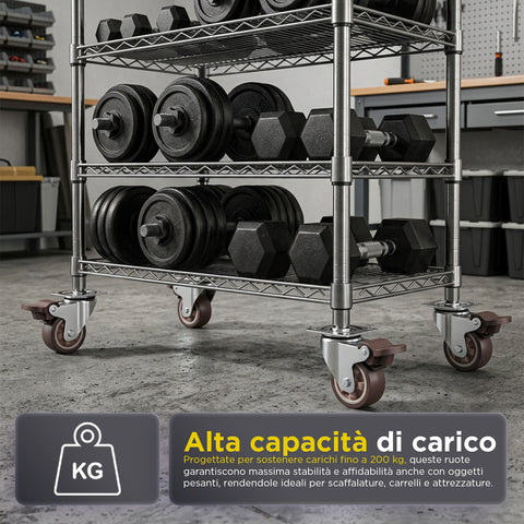 daima set 4 ruote universali piroettanti da 50 mm ruote girevoli a 360 in gomma e acciaio portata 200 kg kit completo con viti e cacciavite ean 8056590070529