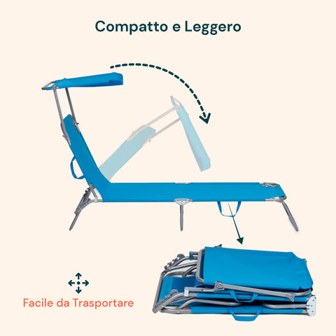 Lettino Da Mare Pieghevole Con Parasole In Alluminio - Blu