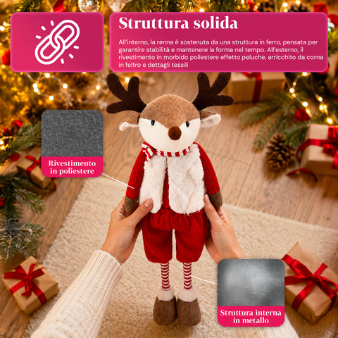 saint joy renna natalizia estendibile 45 80 cm con gambe telescopiche struttura in ferro 2 outfit scandinavo o country ean 8056819079593