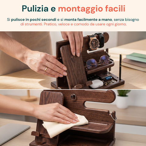 avilia home organizer da scrivania in legno con supporto smartphone e porta orologi compreso di alloggiamento per il cavo ricarica 255x15x185 cm ean 8052879011412
