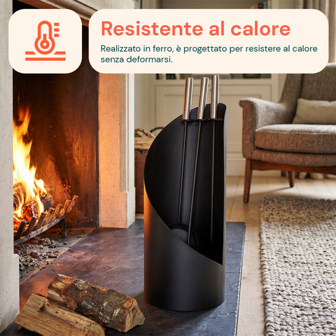 avilia home set 4 accessori per camino in ferro paletta scopino attizzatoio e supporto resistente al calore e con ganci interni ean 8052879011542