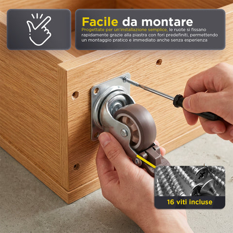 daima set 4 ruote universali piroettanti da 50 mm ruote girevoli a 360 in gomma e acciaio portata 200 kg kit completo con viti e cacciavite ean 8056590070529