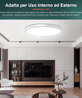 Plafoniera LED adatta per uso interno ed esterno con protezione IP44, resistente agli agenti atmosferici, acqua e polveri per versatilità totale