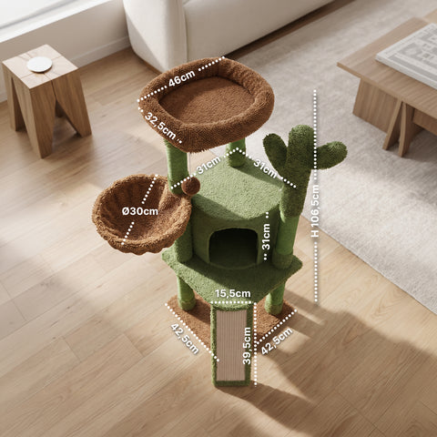puppy lovers albero tiragraffi per gatti a forma di cactus 1065 cm torre tiragraffi in sisal naturale con casetta cuccia a cestino e pallina gioco design moderno verde e marrone ean 8054806950849