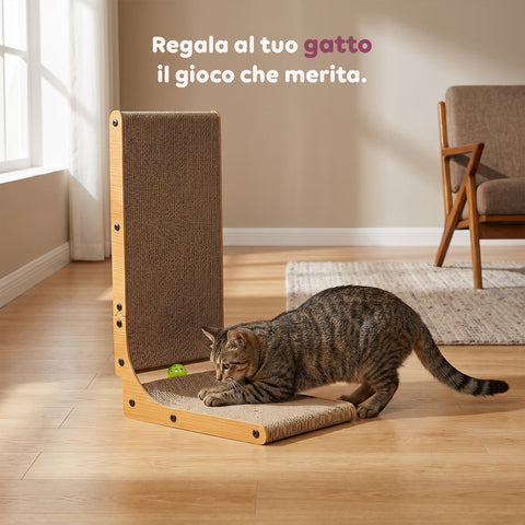 puppy lovers tiragraffi per gatti a forma di l altezza 68 cm graffiatoio in carta ondulata resistente e legno mdf design salvaspazio con gioco a pallina integrato ean 8054806950528